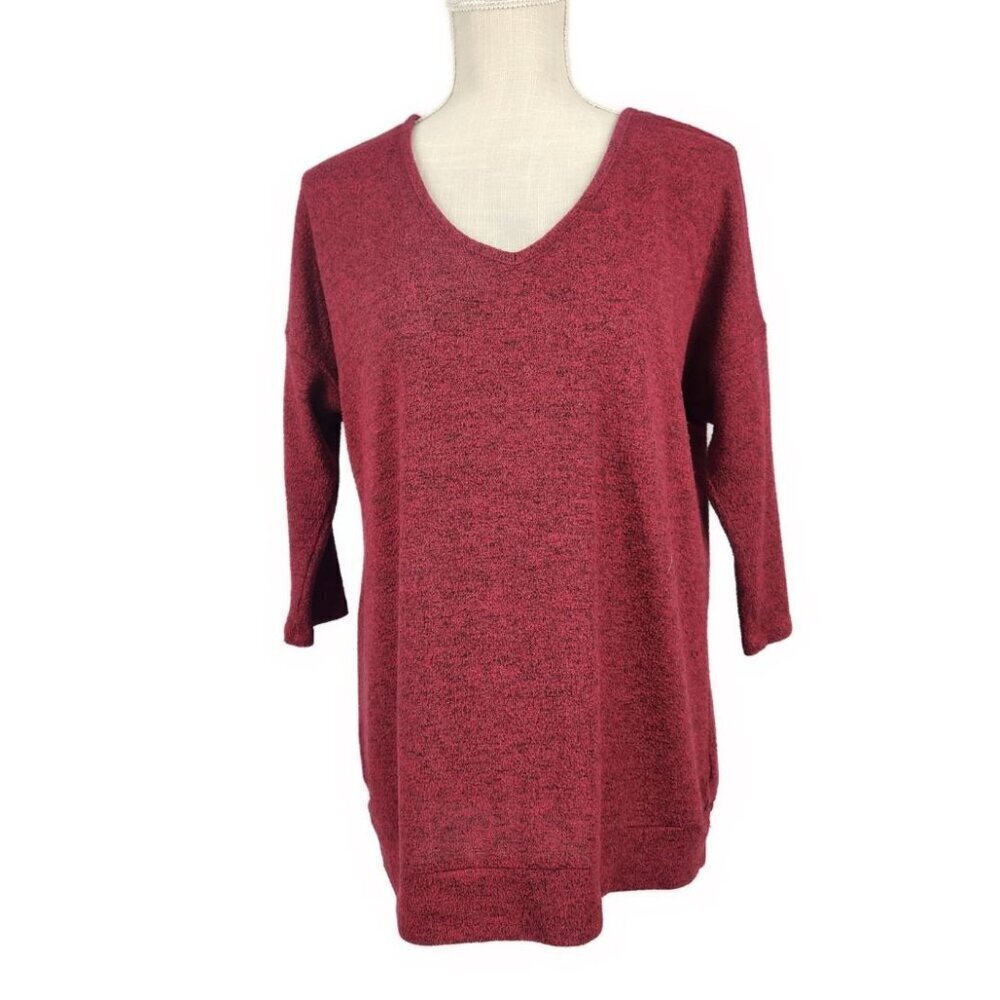 Torrid Super Soft Plush V Neck 3/4 Sleeve Women's Size 00 M/L Red Sweater